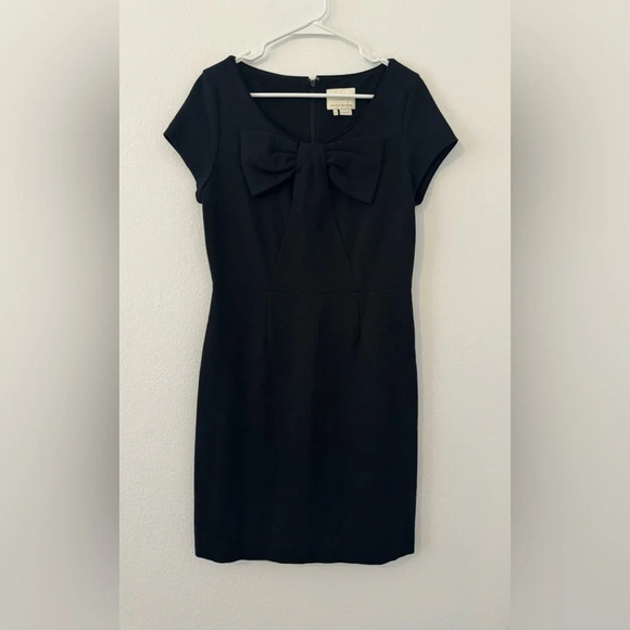 KATE SPADE Black Dress Bow Neck Cap Sleeves Knee Length Size 12 *No Belt - Picture 1 of 8